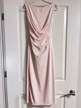 Popilush Baby Pink Shapewear Boatneck Draped Sculpting Maxi Dress Size Small